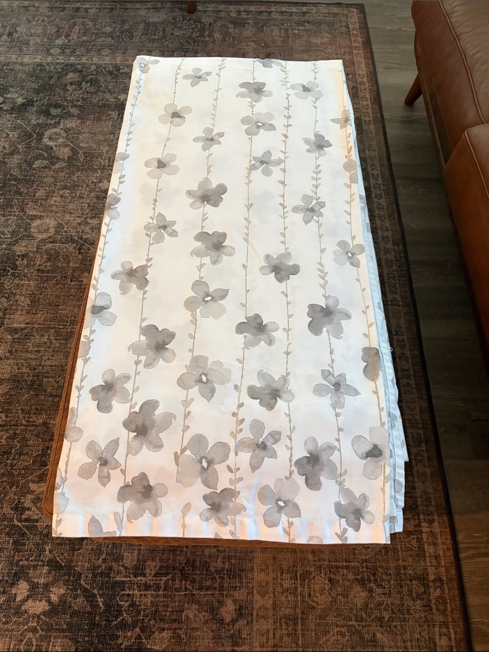 Tahari White and Gray Floral Shower Curtain